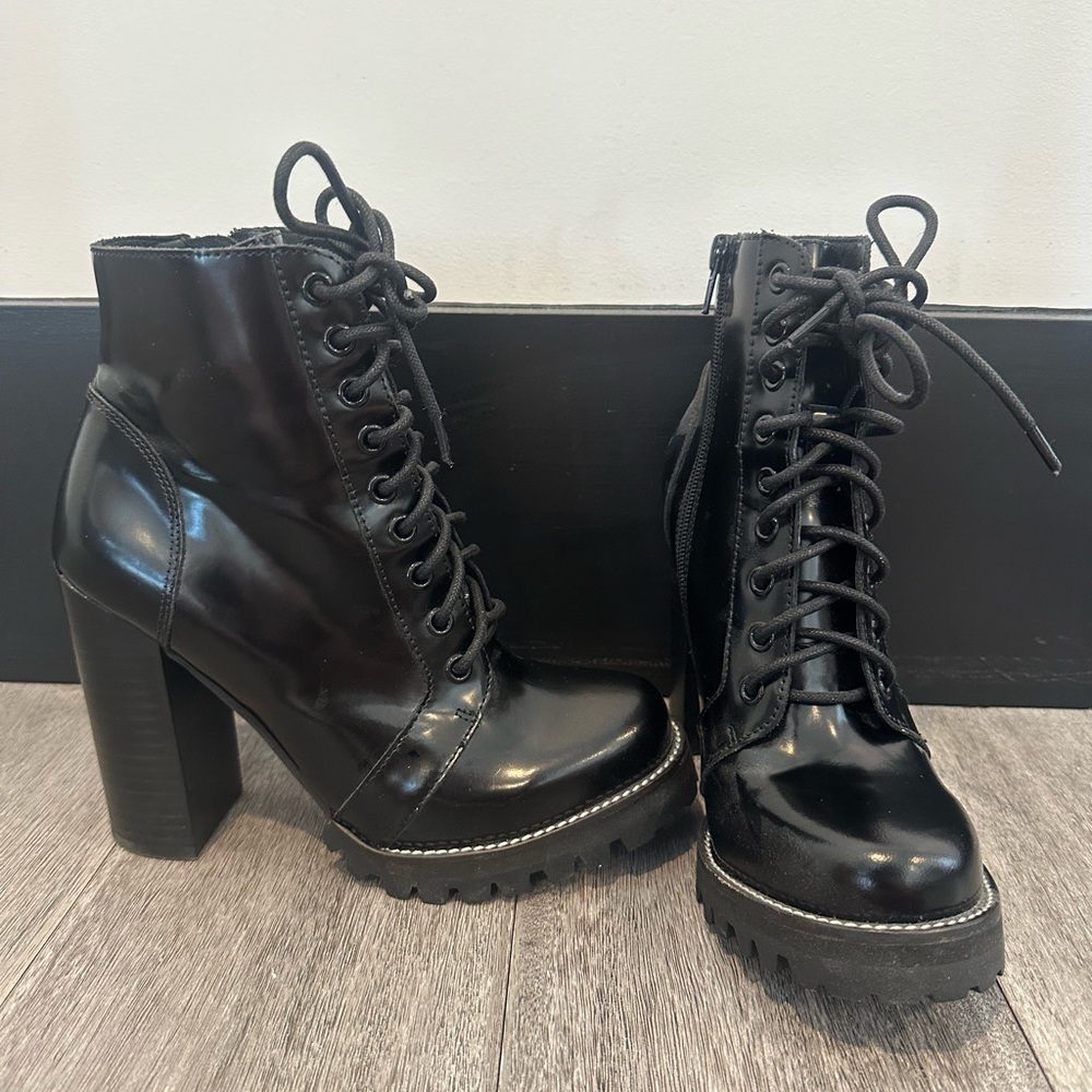 Black Lace-Up Ankle Boots
